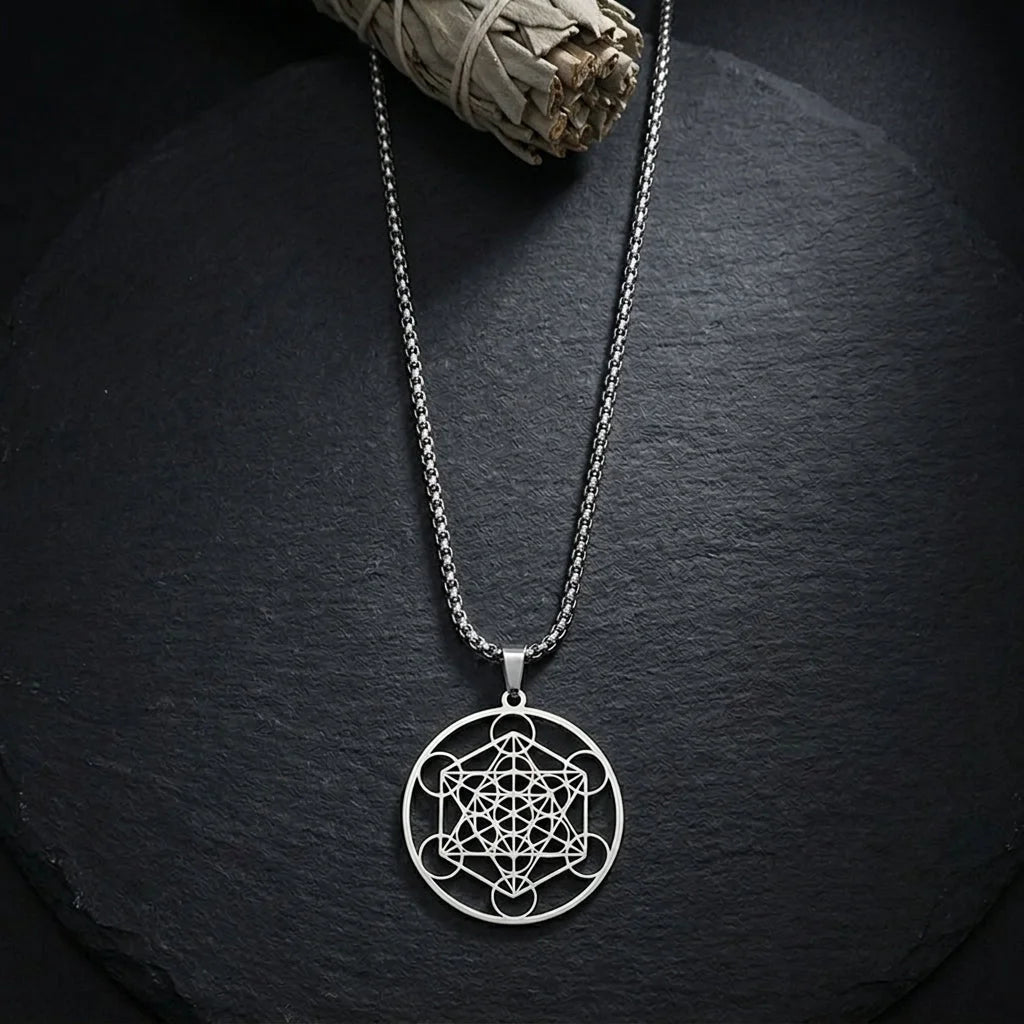 Geometric Pendant Necklace With Celestial Charm