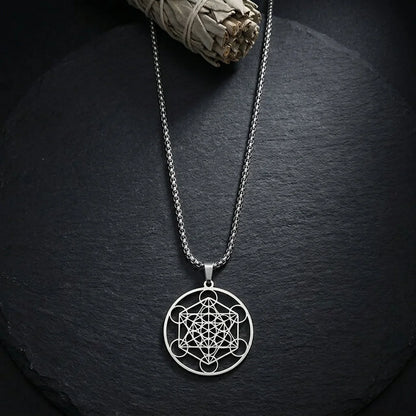 Geometric Pendant Necklace With Celestial Charm