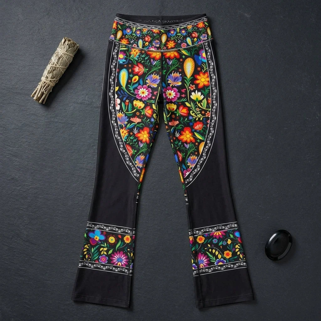 Girls Flare Leggings With Floral Fiesta Print