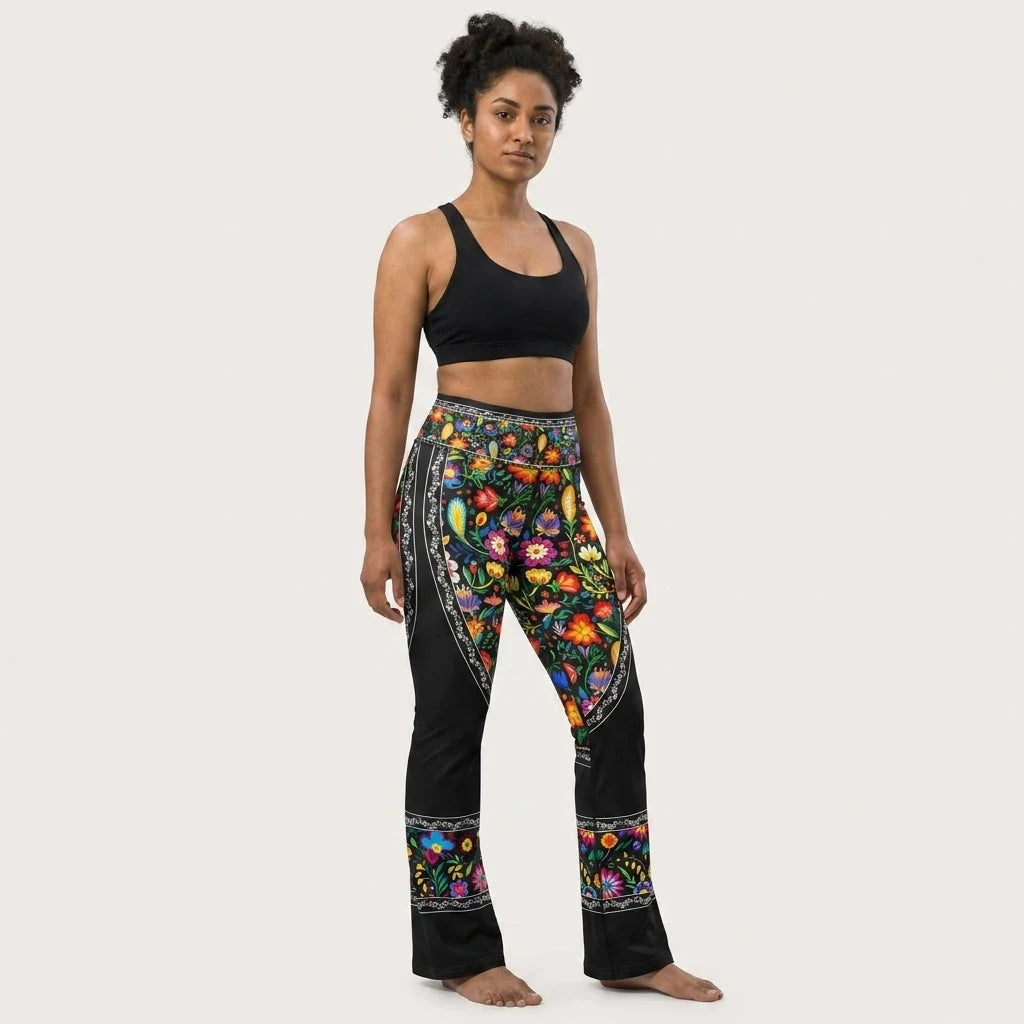 Girls Flare Leggings With Floral Fiesta Print