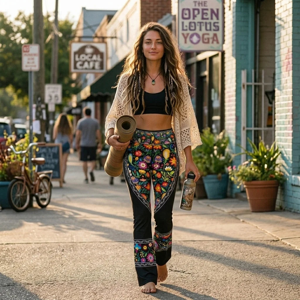 Girls Flare Leggings With Floral Fiesta Print