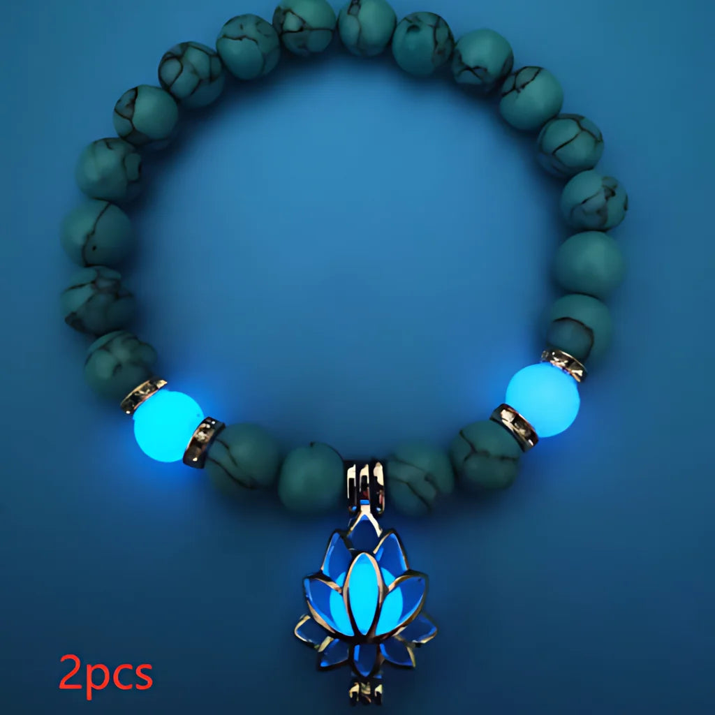 Glow In The Dark Turquoise Beaded Bracelets - Style A 2pcs