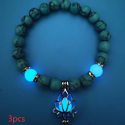 Glow In The Dark Turquoise Beaded Bracelets - Style A 3pcs