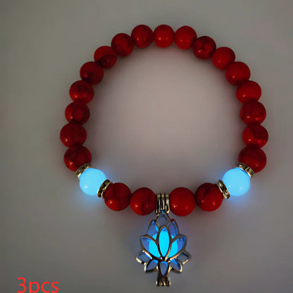 Glow In The Dark Turquoise Beaded Bracelets - Style C 3pcs