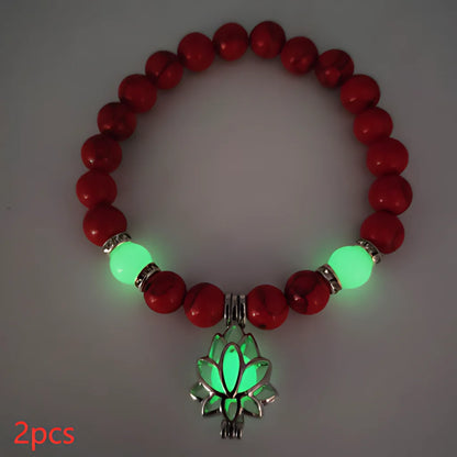 Glow In The Dark Turquoise Beaded Bracelets - Style D 2pcs