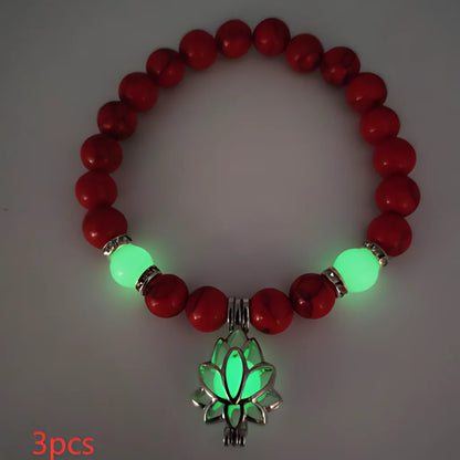 Glow In The Dark Turquoise Beaded Bracelets - Style D 3pcs