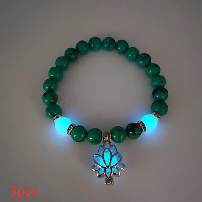 Glow In The Dark Turquoise Beaded Bracelets - Style E 3pcs