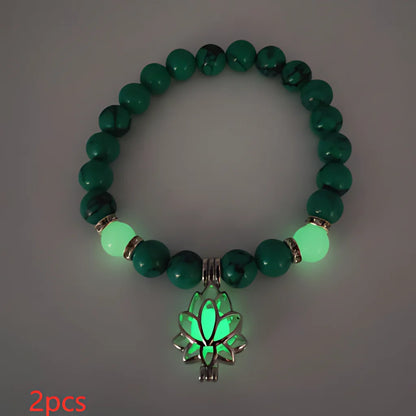 Glow In The Dark Turquoise Beaded Bracelets - Style F 2pcs