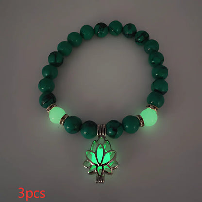 Glow In The Dark Turquoise Beaded Bracelets - Style F 3pcs