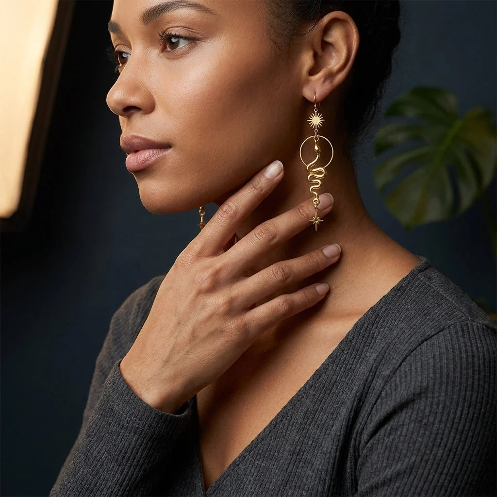 Gold Snake Bohemian Style Earrings For Bold Souls - Gold