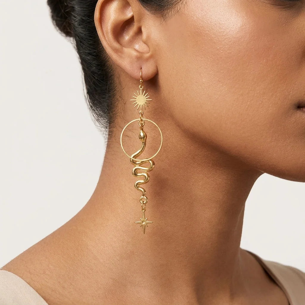 Gold Snake Bohemian Style Earrings For Bold Souls - Gold