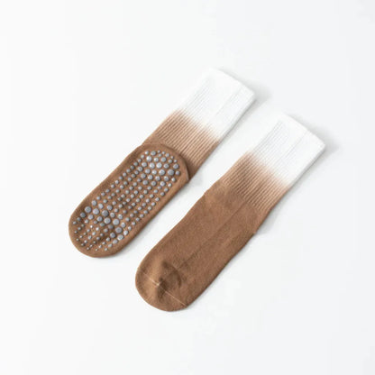 Gradient Dyed Yoga Grip Socks For Stability And Style - Brown / one size