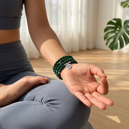 Green Agate Geometry Wrap Bracelet For Women - Green