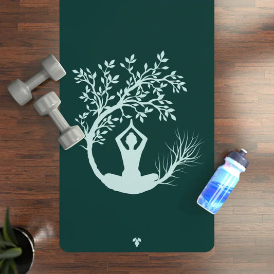Green Yoga Mat With Buddha Quote And Tree Of Life - 24x68