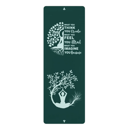 Green Yoga Mat With Buddha Quote And Tree Of Life - 24x68
