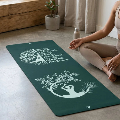 Green Yoga Mat With Buddha Quote And Tree Of Life - 24x68