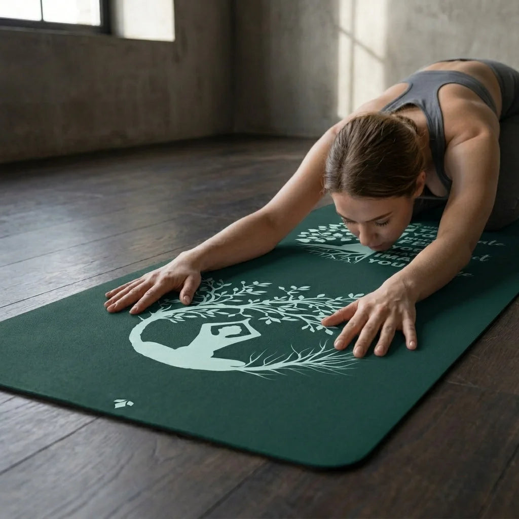Green Yoga Mat With Buddha Quote And Tree Of Life - 24x68