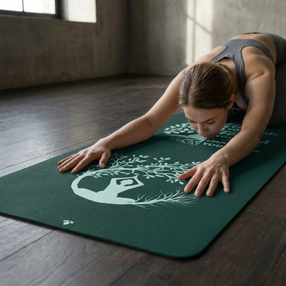 Green Yoga Mat With Buddha Quote And Tree Of Life - 24x68