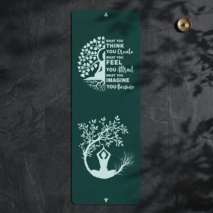 Green Yoga Mat With Buddha Quote And Tree Of Life - 24x68