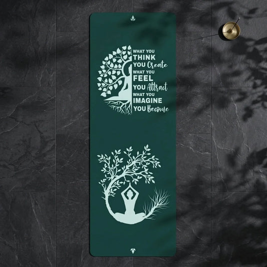 Green Yoga Mat With Buddha Quote And Tree Of Life - 24x68