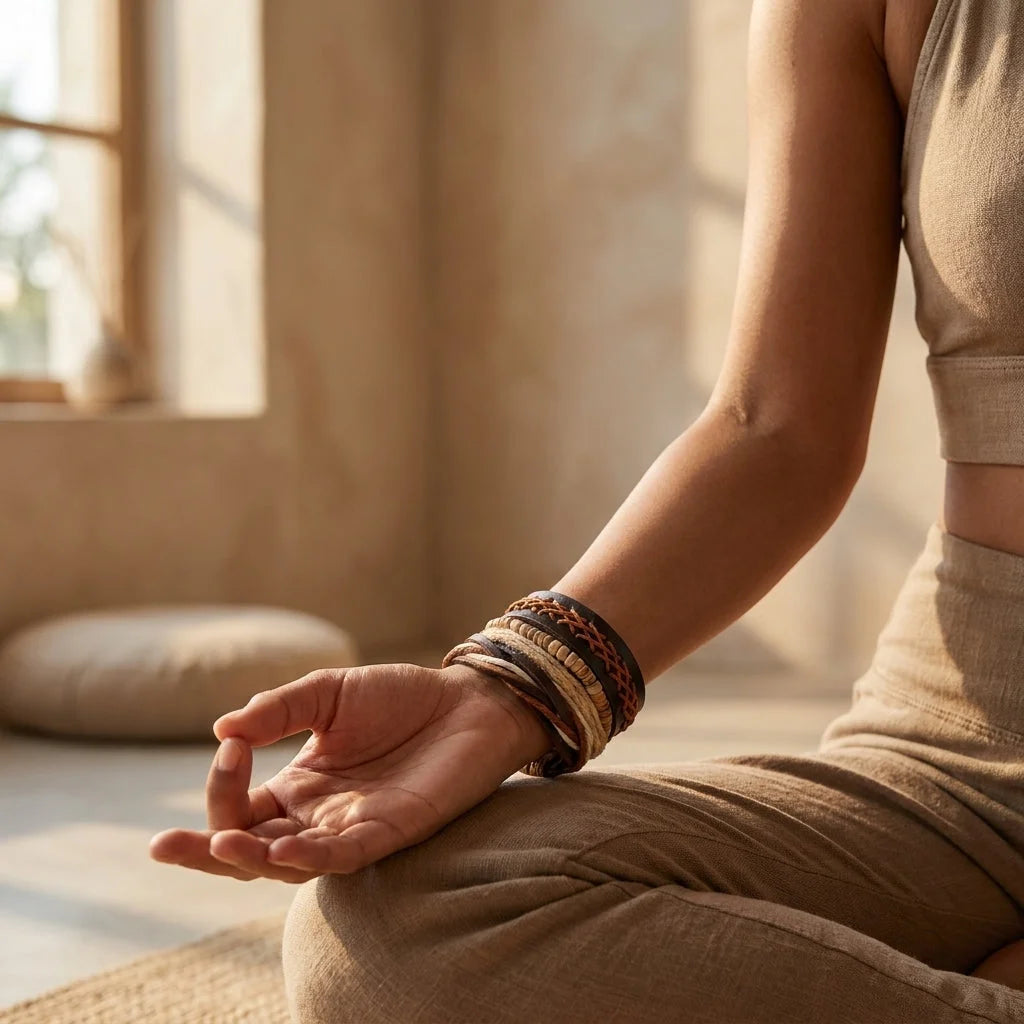 Handcrafted Woven Leather Bracelet For Daily Wear