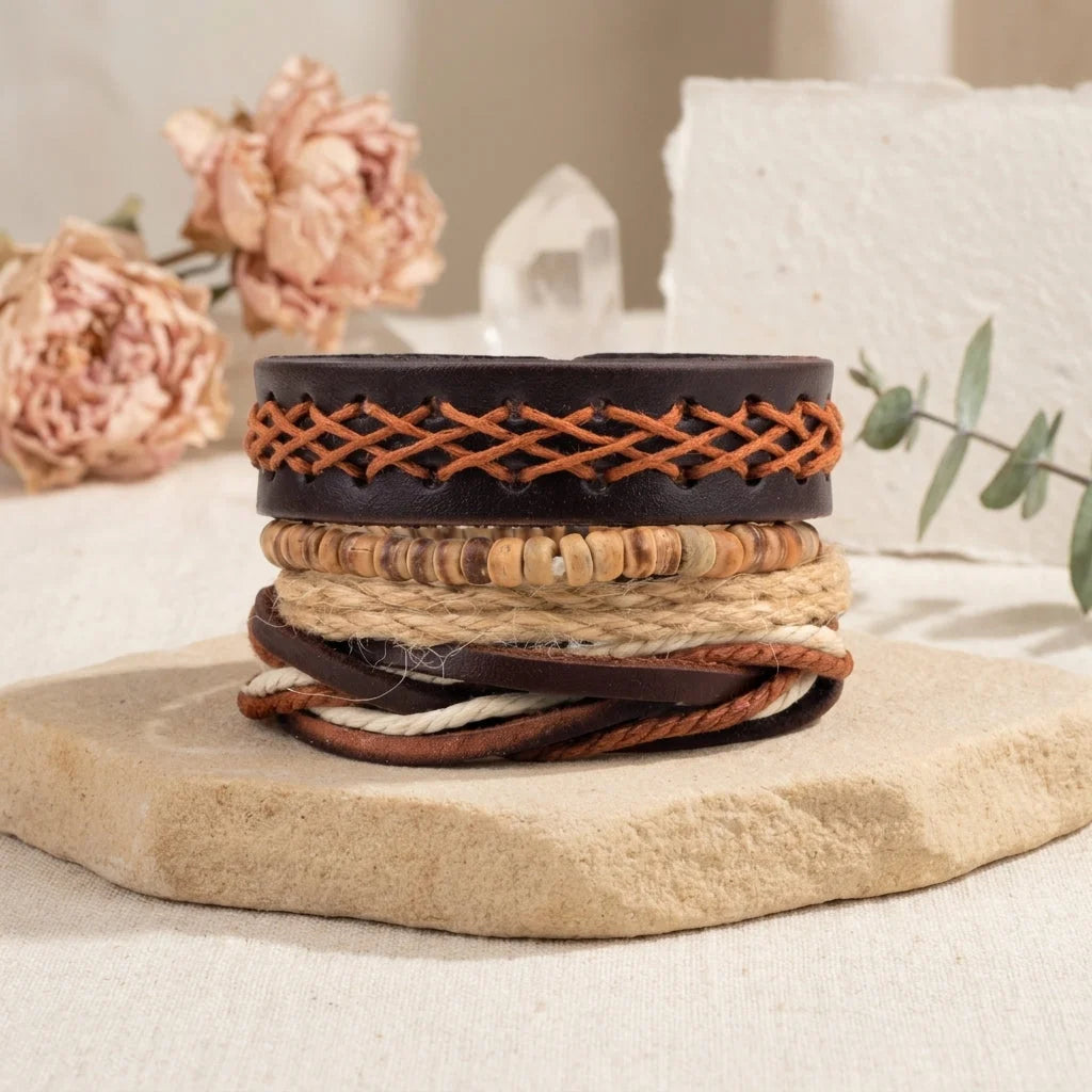 Handcrafted Woven Leather Bracelet For Daily Wear