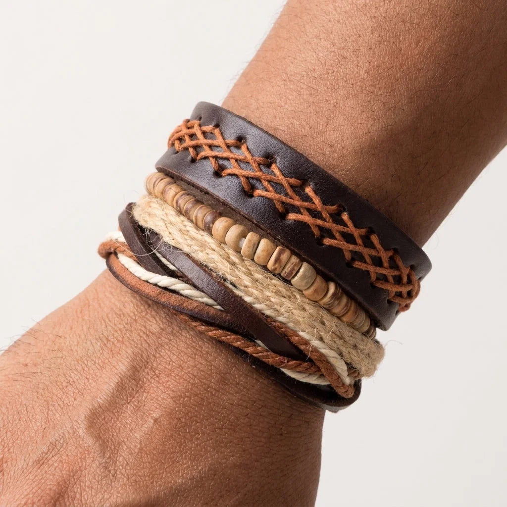 Handcrafted Woven Leather Bracelet For Daily Wear