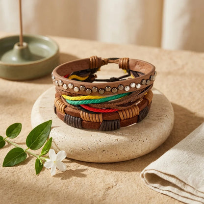 Handcrafted Woven Leather Bracelet For Daily Wear