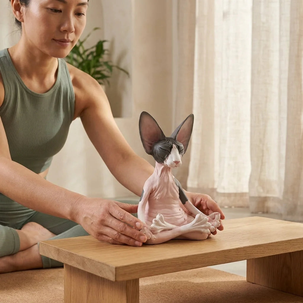 Handcrafted Yoga Cat Statue For Mindful Spaces
