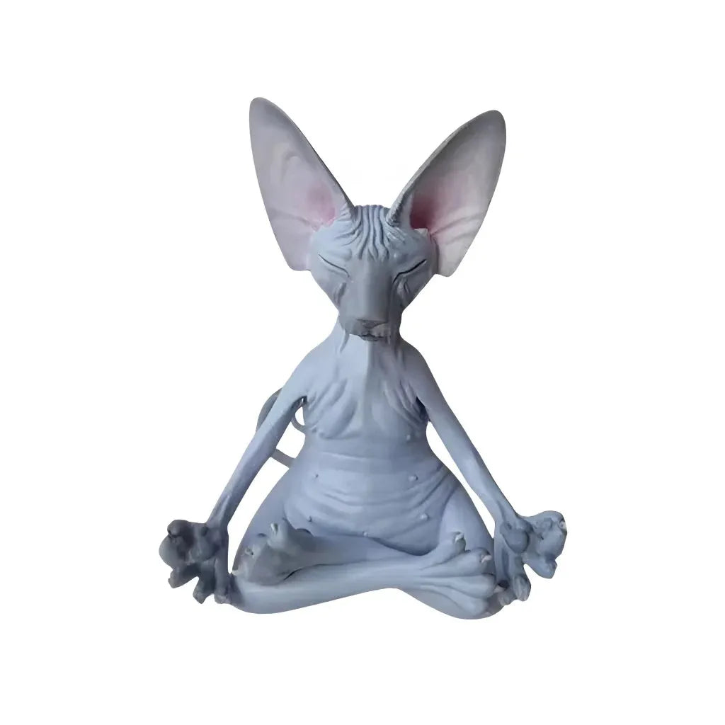 Handcrafted Yoga Cat Statue For Mindful Spaces - Gray