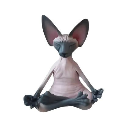 Handcrafted Yoga Cat Statue For Mindful Spaces - Pink And Black
