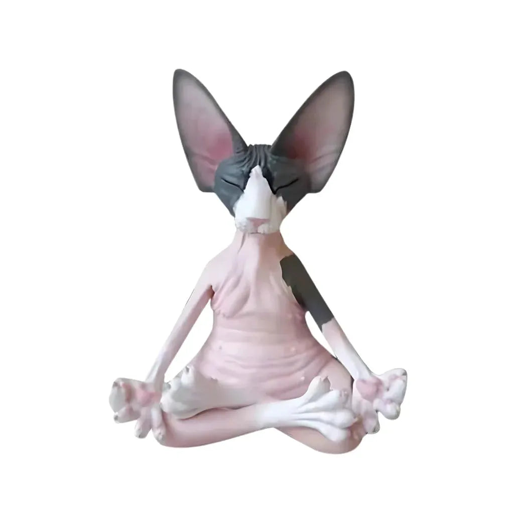 Handcrafted Yoga Cat Statue For Mindful Spaces - Pink And Gray