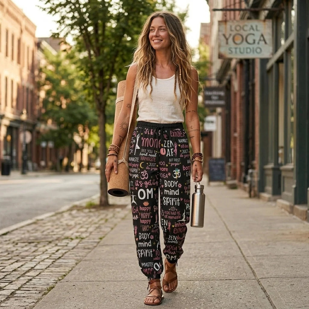 Harem Ladies Pants With Yoga Quotes Print