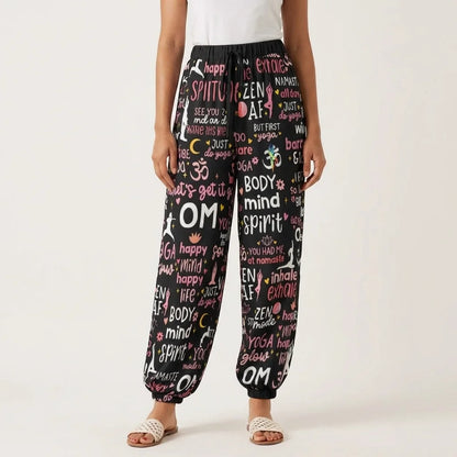 Harem Ladies Pants With Yoga Quotes Print