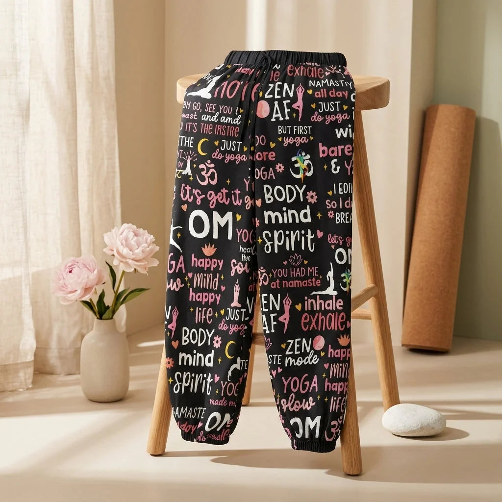 Harem Ladies Pants With Yoga Quotes Print