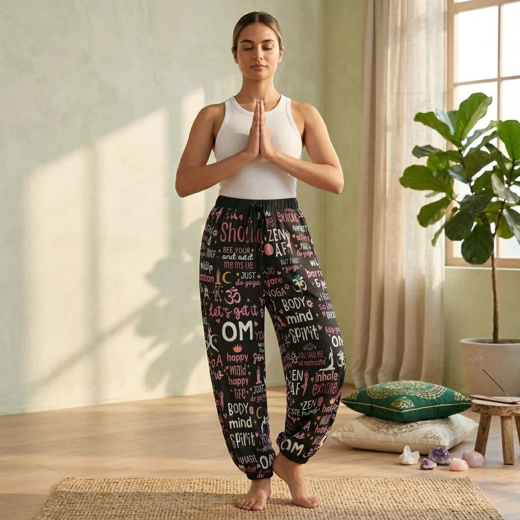 Harem Ladies Pants With Yoga Quotes Print
