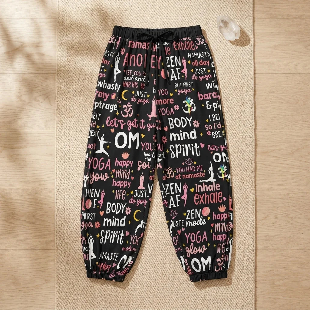 Harem Ladies Pants With Yoga Quotes Print