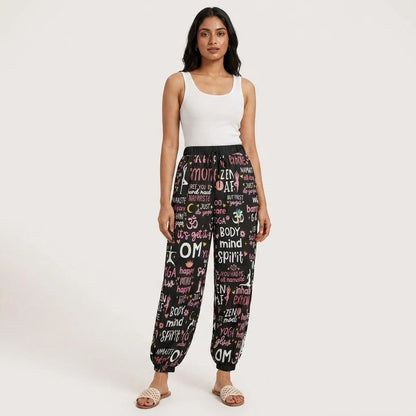 Harem Ladies Pants With Yoga Quotes Print
