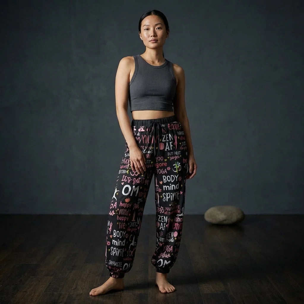 Harem Ladies Pants With Yoga Quotes Print