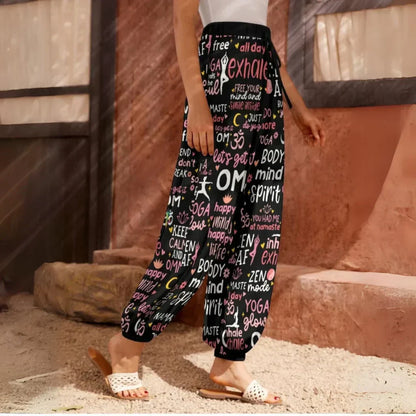 Harem Ladies Pants With Yoga Quotes Print