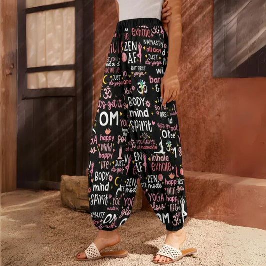 Harem Ladies Pants With Yoga Quotes Print - XS