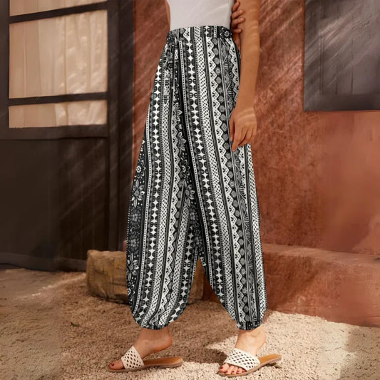 Harem Trousers Women Ethnic Stripe Boho Vibe Pants - XS
