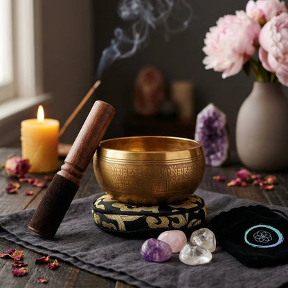 Healing Amethyst Singing Bowl Set With Music Box - Buddha Sound Bowl Set