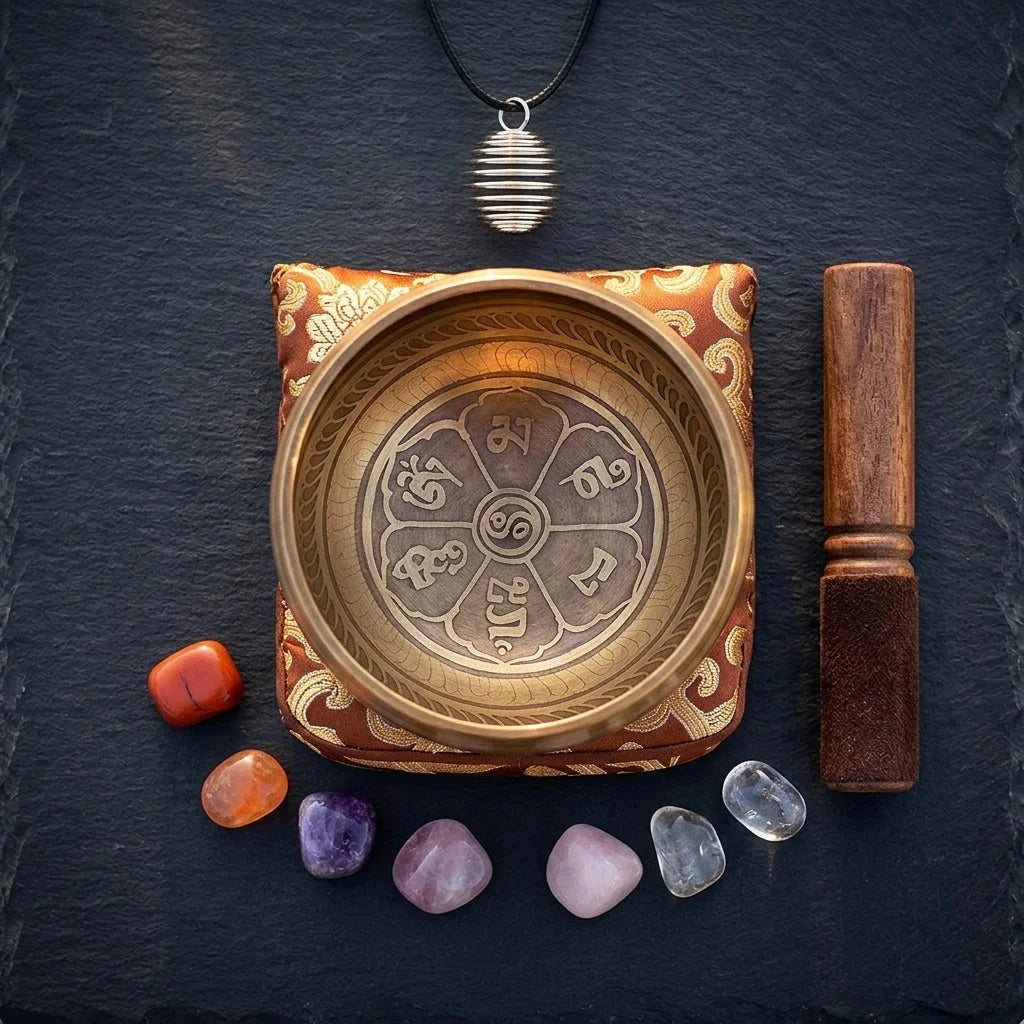 Healing Amethyst Singing Bowl Set With Music Box - Buddha Sound Bowl Set