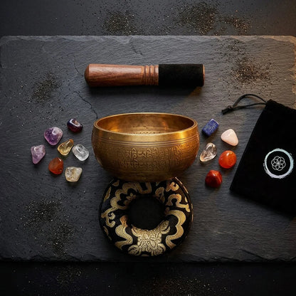 Healing Amethyst Singing Bowl Set With Music Box - Buddha Sound Bowl Set