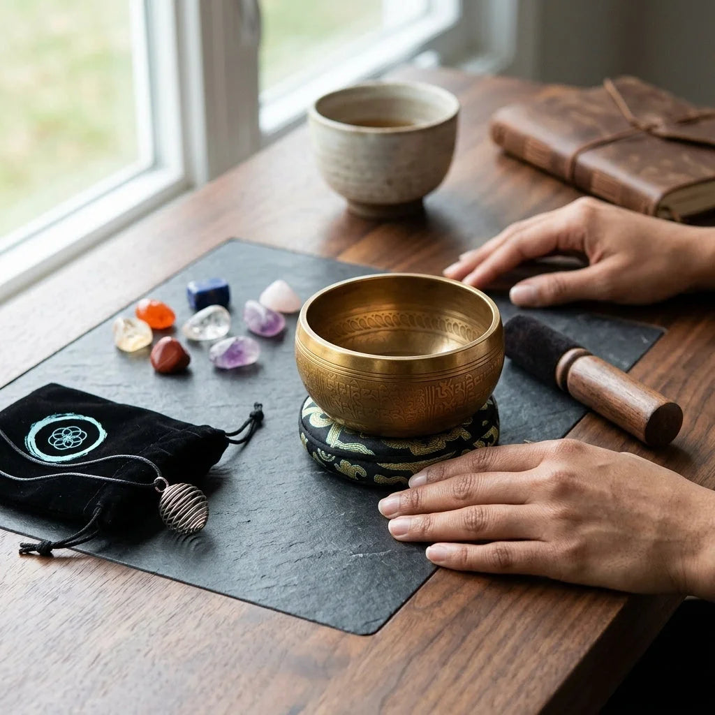 Healing Amethyst Singing Bowl Set With Music Box - Buddha Sound Bowl Set