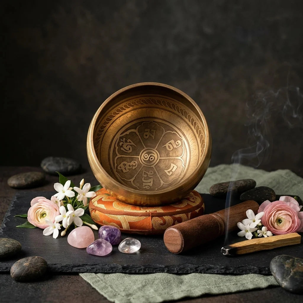 Healing Amethyst Singing Bowl Set With Music Box - Buddha Sound Bowl Set