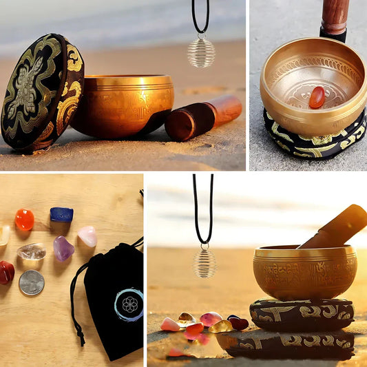 Healing Amethyst Singing Bowl Set With Music Box - Buddha Sound Bowl Set