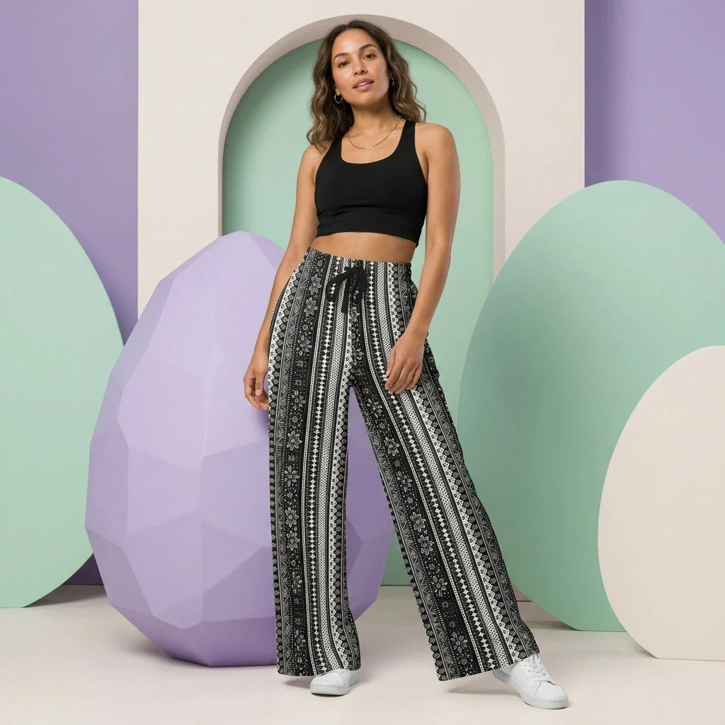 Hippie Spirit Grey Flare Joggers With Ethnic Stripe Print