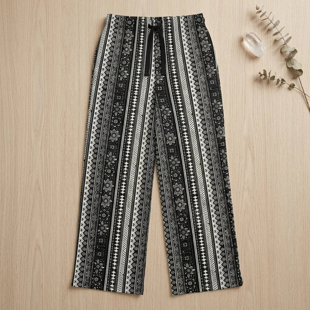 Hippie Spirit Grey Flare Joggers With Ethnic Stripe Print